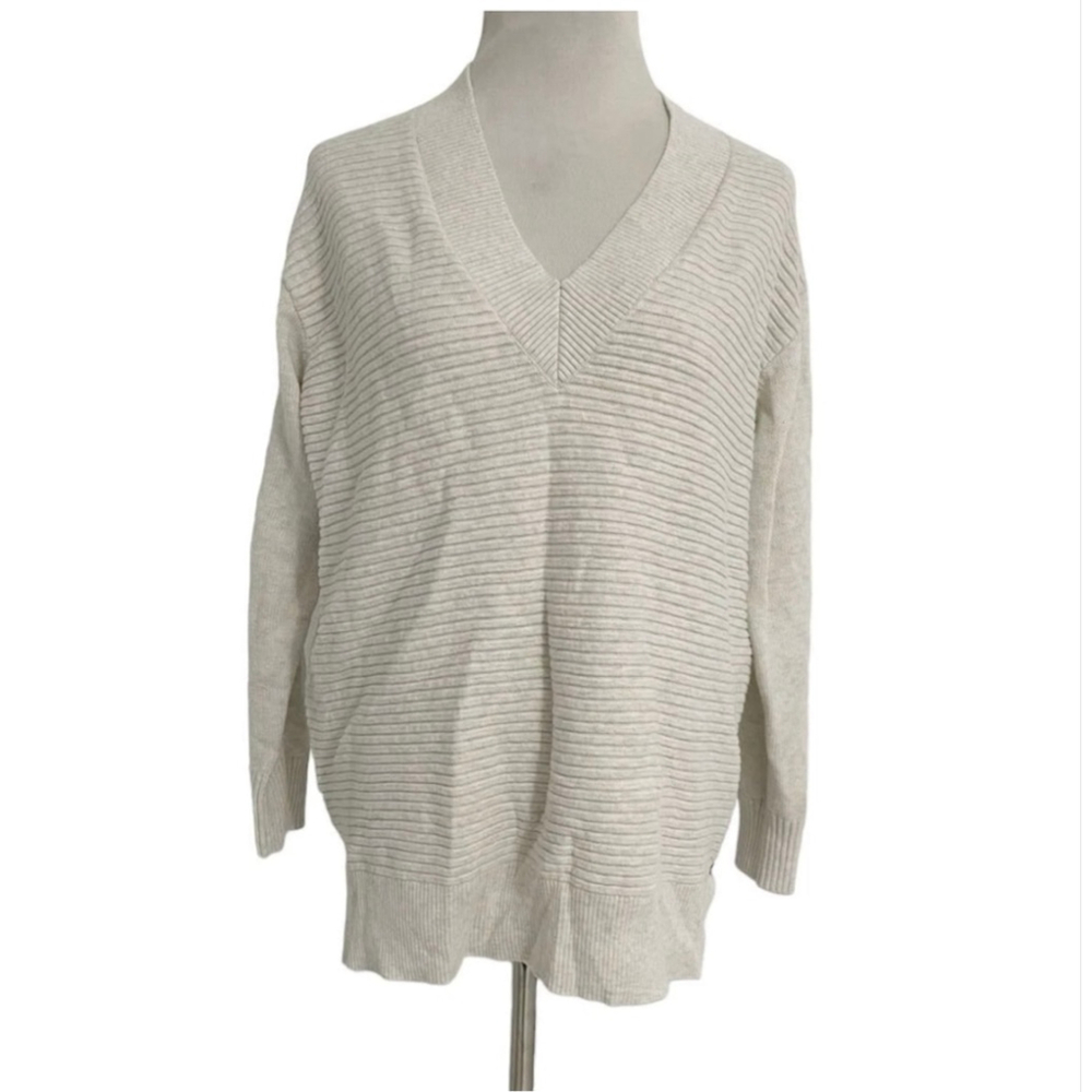 The White Company White Label V-Neck Sweater with Side‎ Zippers – Size M – Light